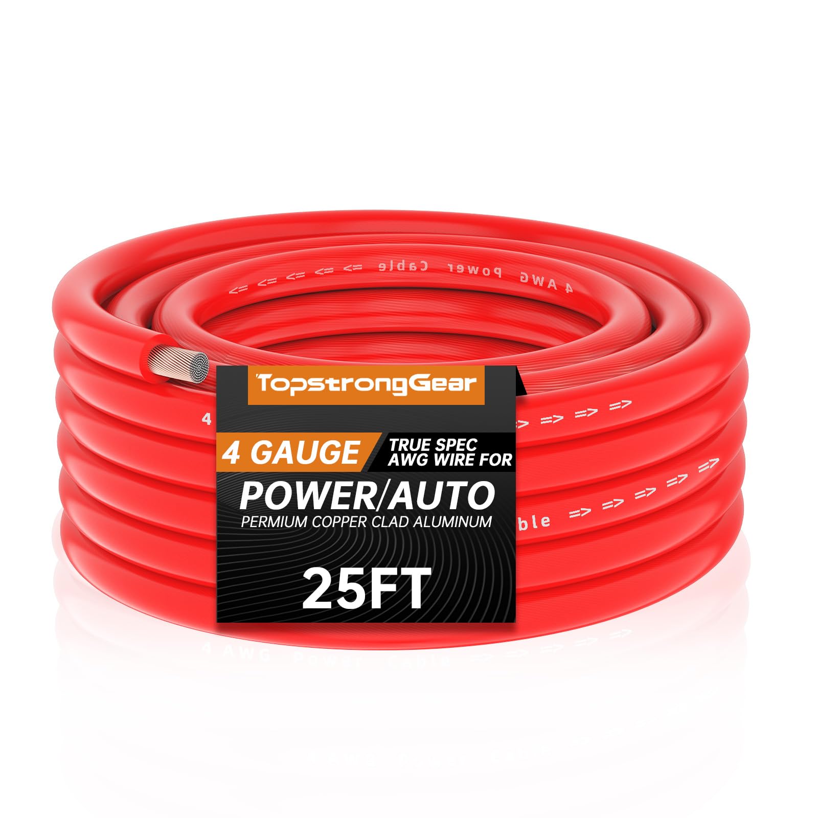 4 Gauge Red 25Ft Power/Ground Wire Copper Clad Aluminum Cca True 4 Awg Power Wire True Spec And Soft Touch Cable (Red)