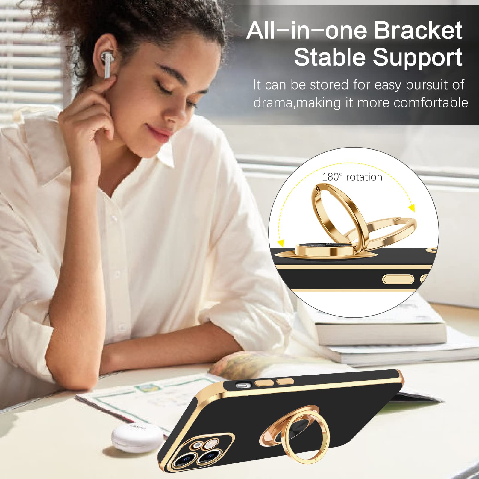 Bentoben Compatible With Iphone 12 Mini Case With 360 Ring Holder, Shockproof Kickstand Support Car Mount Women Men Non Slip Pro