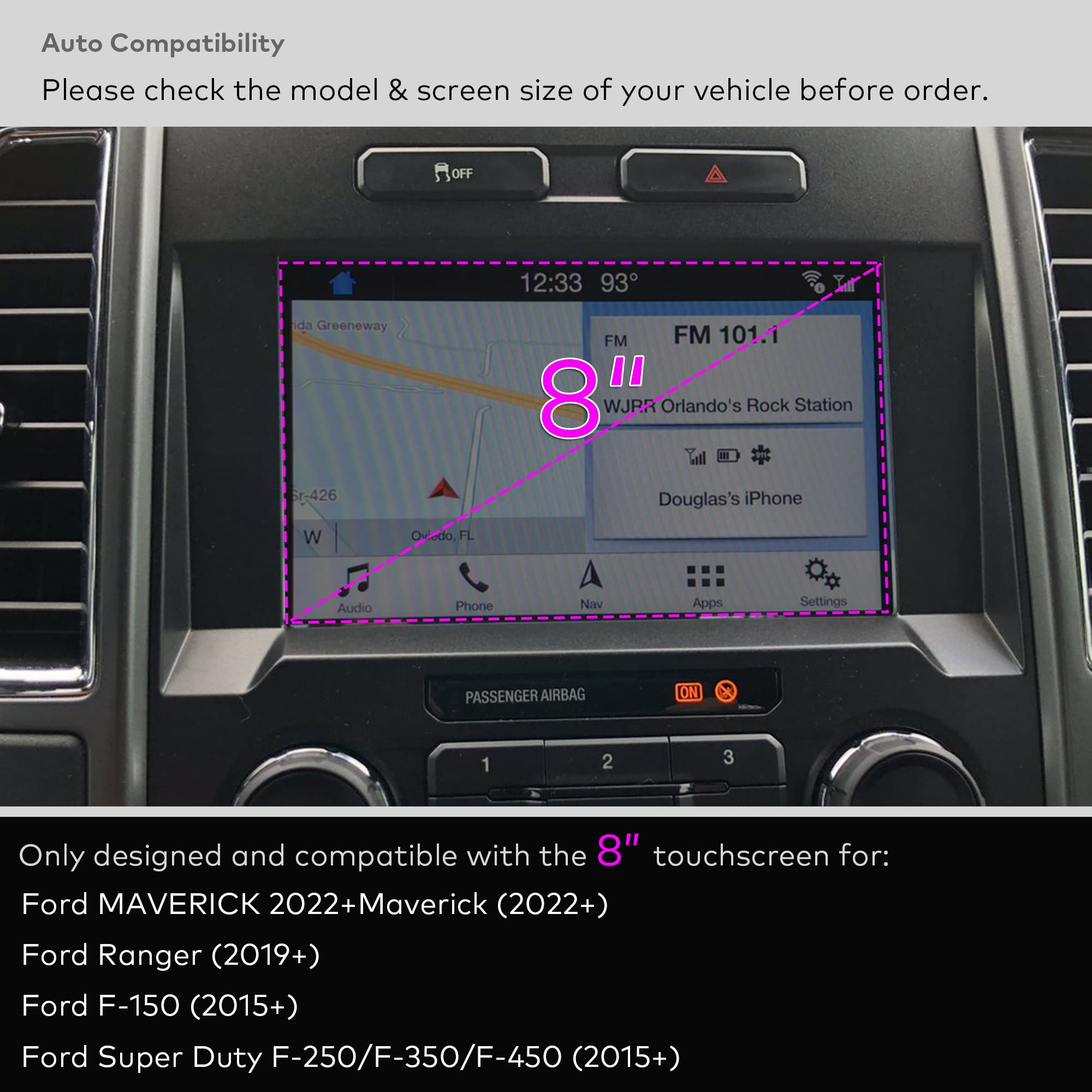Innosure Premium Glass Screen Protector For Ford F 150, Super Duty, Mustang, Maverick, Ranger, Expedition Infotainment 8 Inch Touchscreen Anti Glare (Matte)