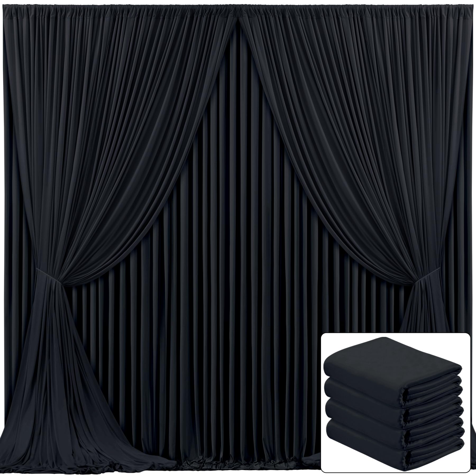 4 Panels Black Backdrop Curtain For Parties Black Wrinkle Free 20Ft X 10Ft Backdrop Drapes For Birthday Party Wedding Photo Phot