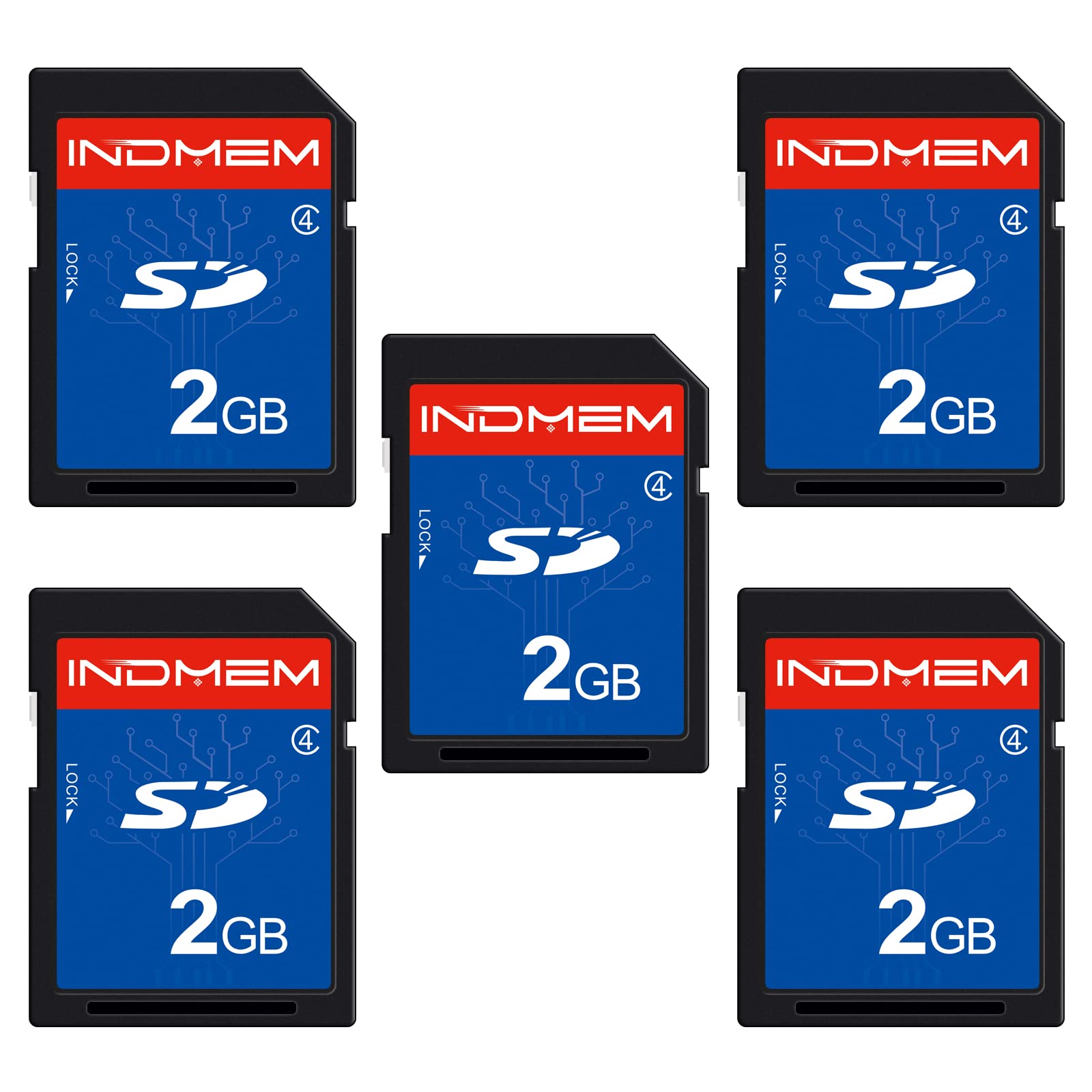 Indmem 5 Pack Sd Card 2Gb Class 4 Flash Memory Card 2G Slc Stanard Secure Digital Cards