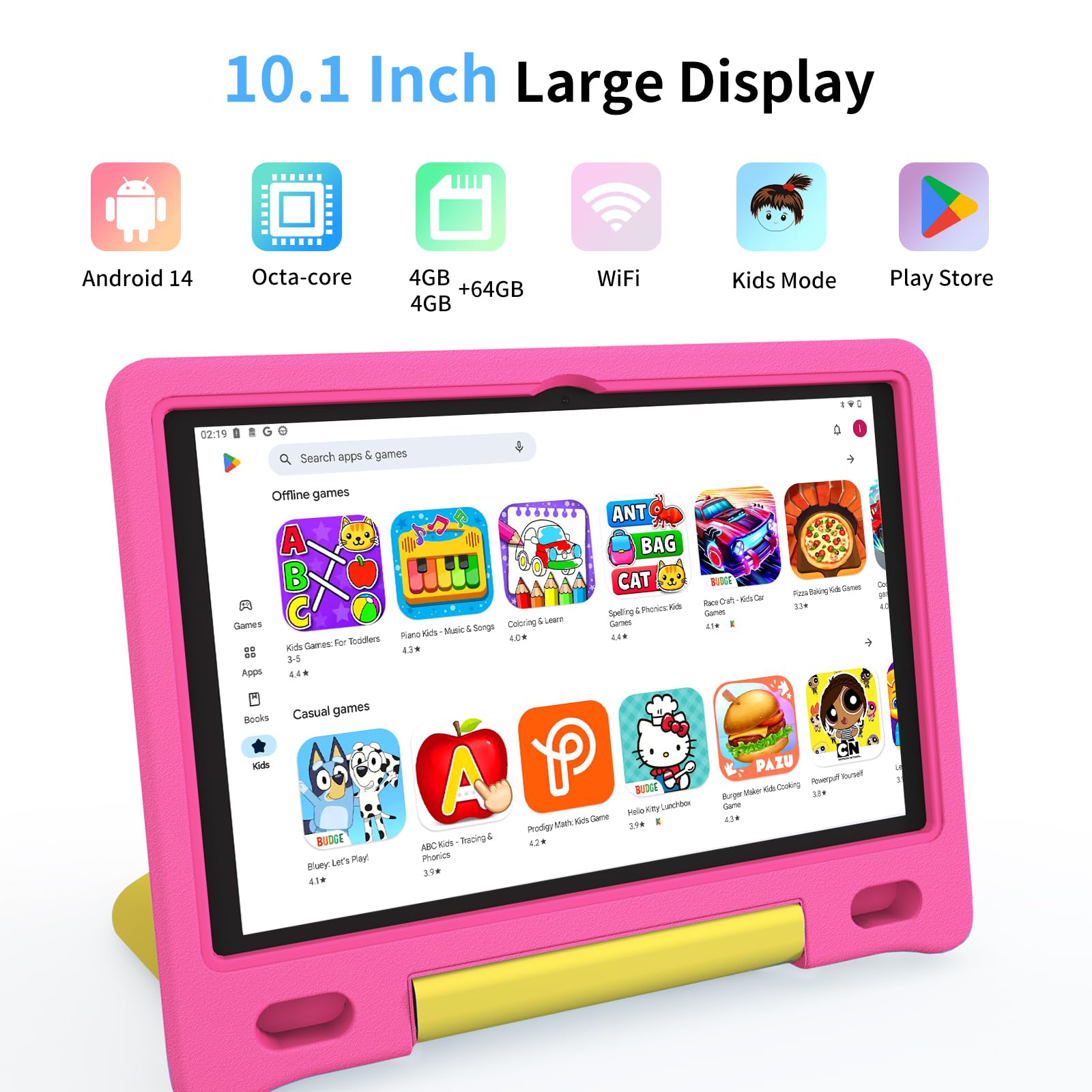 Vneimqn Kids Tablet, 10.1 Inch Tablet For Kids, Android 14, 64Gb, Octa-Core Cpu, Wifi, Big Battery, Kids Conten, Parental Contro