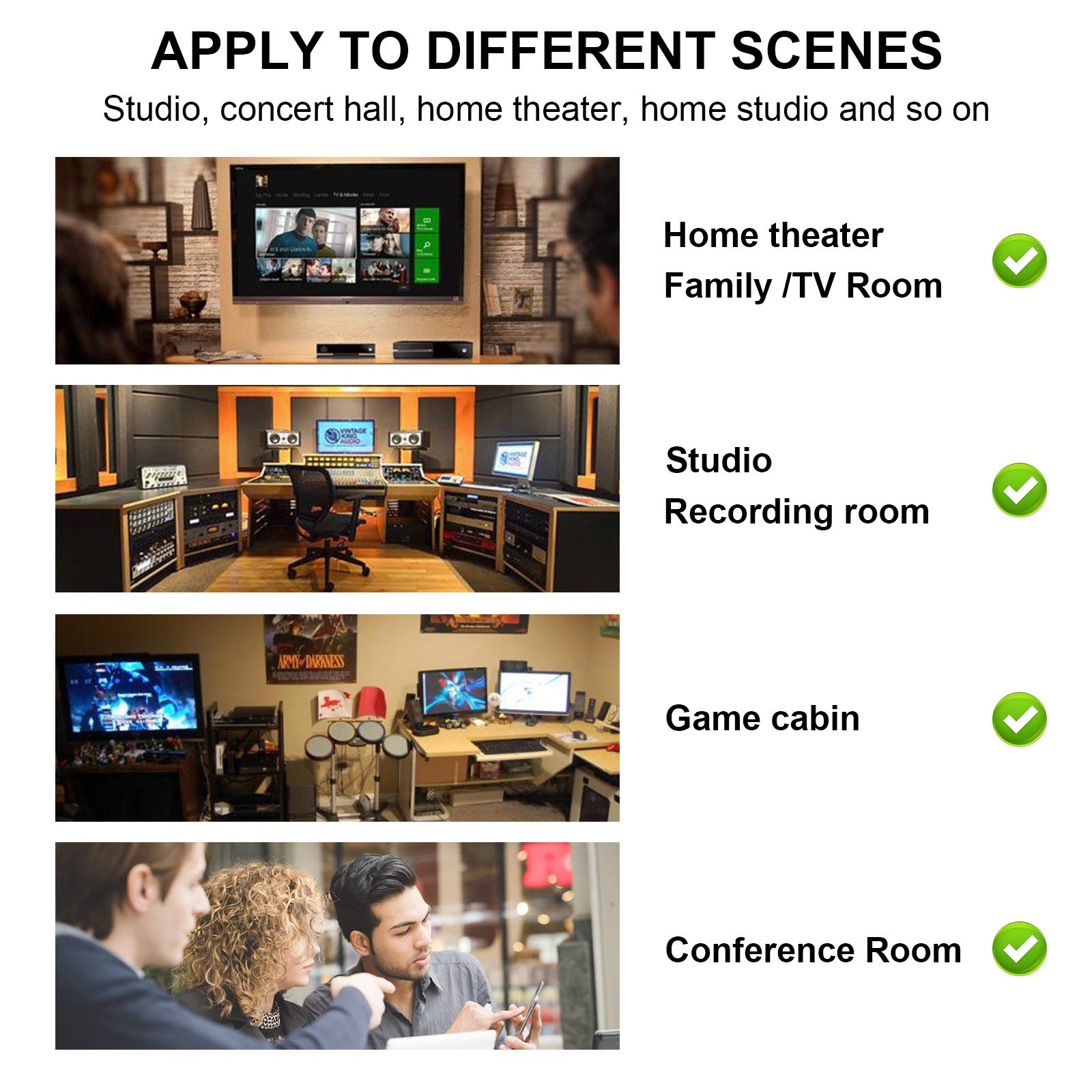 Jber Acoustic Sound Foam Panels, 24 Pack 2'' X 12'' X 12'' Charcoal Soundproofing Treatment Studio Wall Padding Sound Absorbing