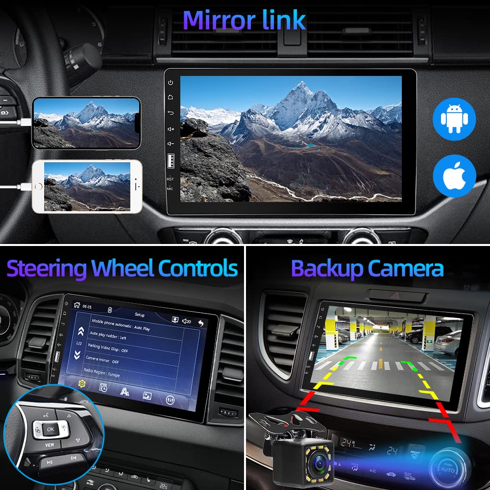 [Upgrade] 9 Inch Single Din Car Stereo Touchscreen Radio With Apple Carplay, Bluetooth, Android Auto, Mirrorlink, Podofo Car Radio With Fm/Usb/Sd/Aux/Subwoofer Ports, Fast Charging, Backup Camera