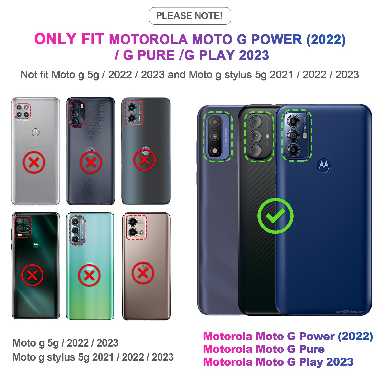Leyi For Motorola Moto G Play 2023 Phone Case, Moto G Pure/G Power Case 2022 With 2 Pcs Tempered Glass Screen Protector, Militar