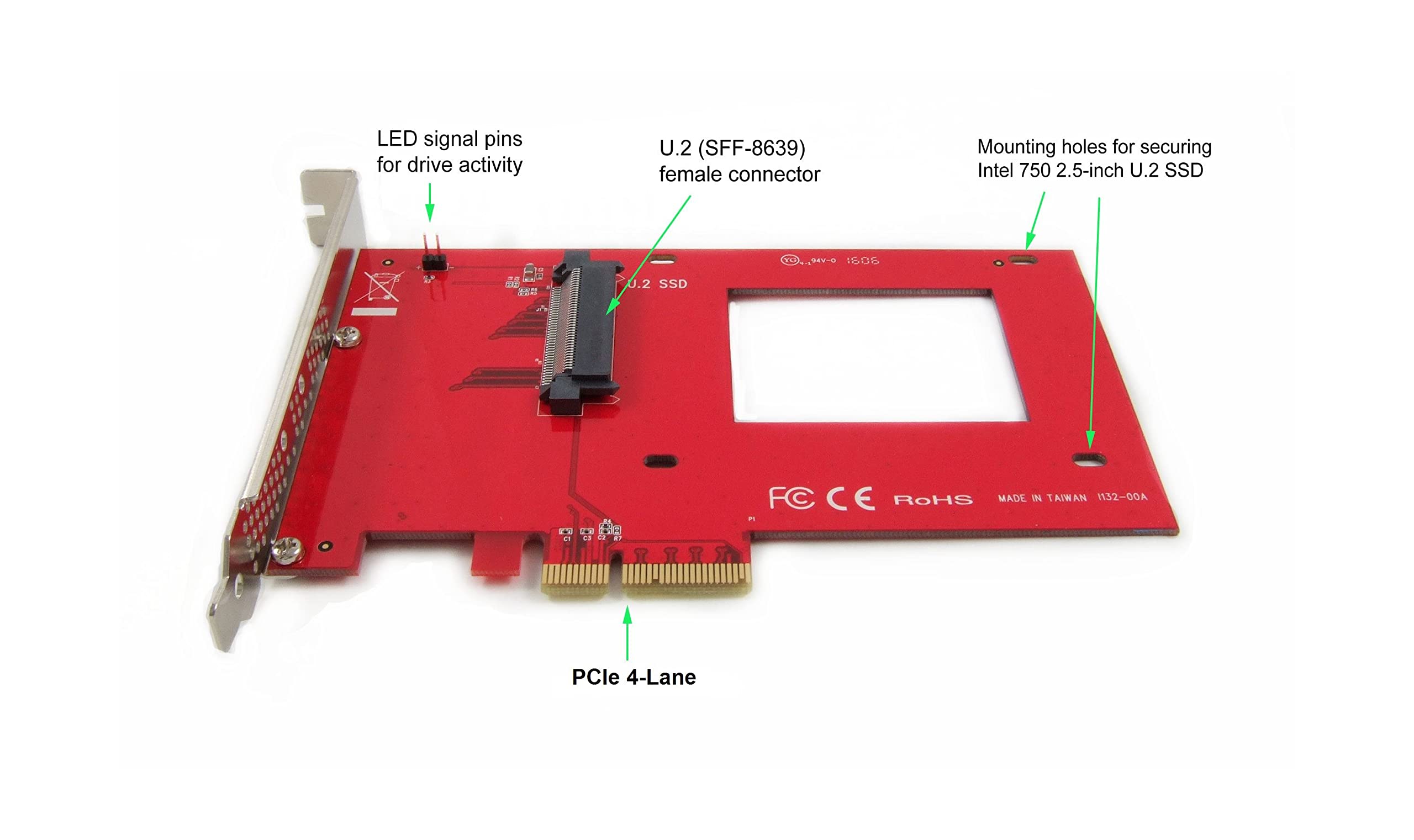 Ableconn Pexu2 132 Nvme 2.5 Inch U.2 (Sff 8639) Ssd Pcie 4.0 X4 Carrier Adapter Card   For 2.5 Inch U.2 Nvme Ssd   U.2 To Pcie