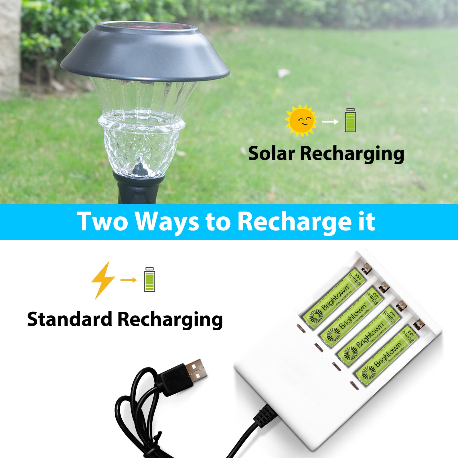 Brightown Rechargeable Aaa Batteries, 600Mah Nimh Precharged Triple A Solar Batteries For Solar Lights And Household Devices