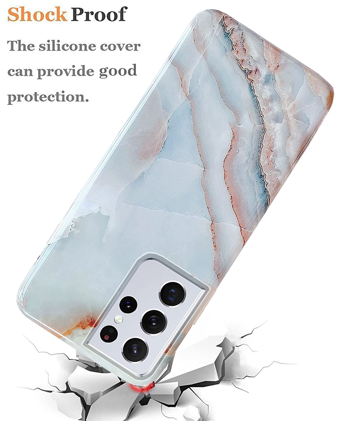 J.West Galaxy S21 Ultra Case 6.8 Inch, Luxury Grey Marble Design Stone Pattern Slim Thin Soft Rubber Silicone Protective Phone C