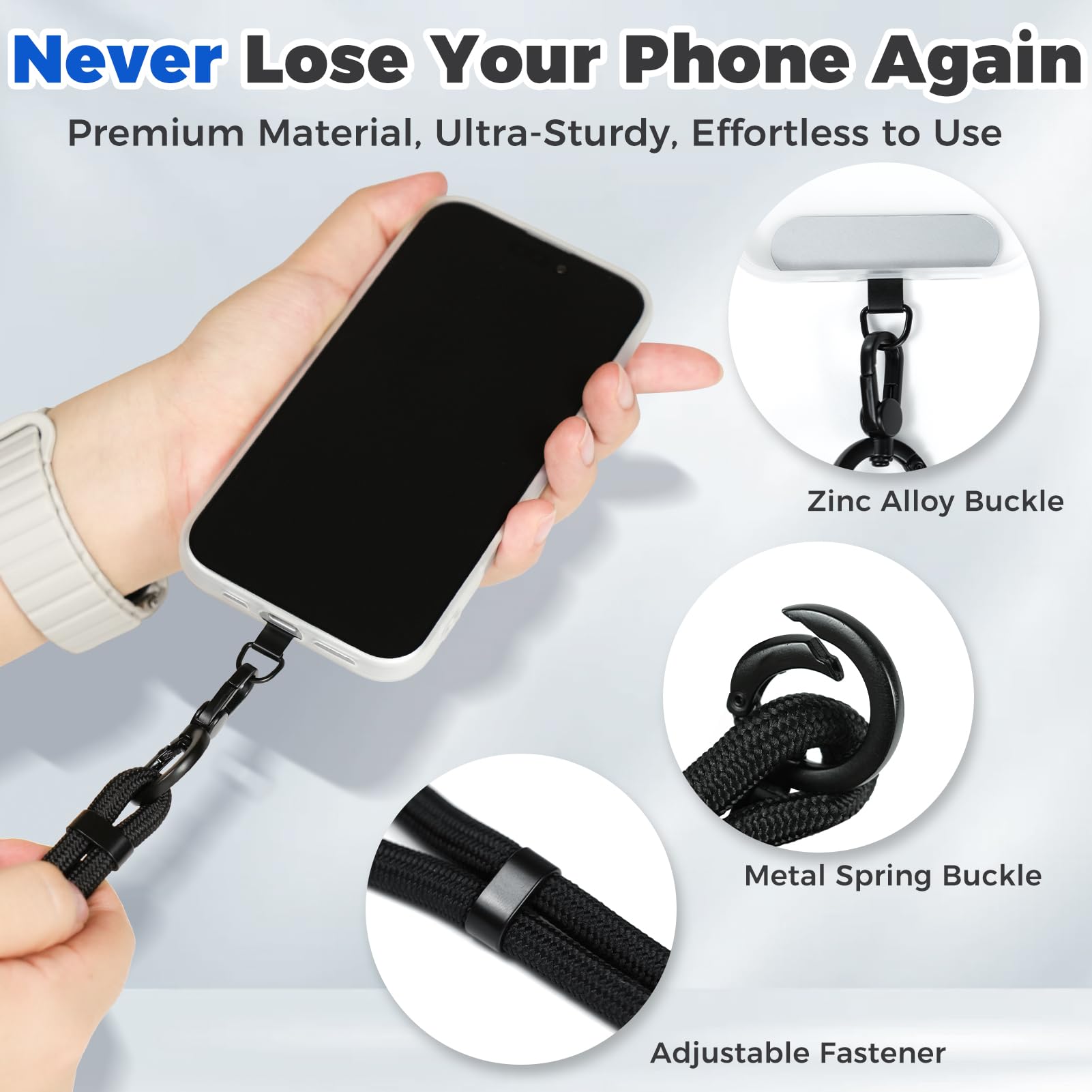 Moyad Crossbody Phone Lanyard, Anti-Theft Cell Phone Strap With 2 Pack Tether Tab For Iphone & Android Cellphones, Universal Adj