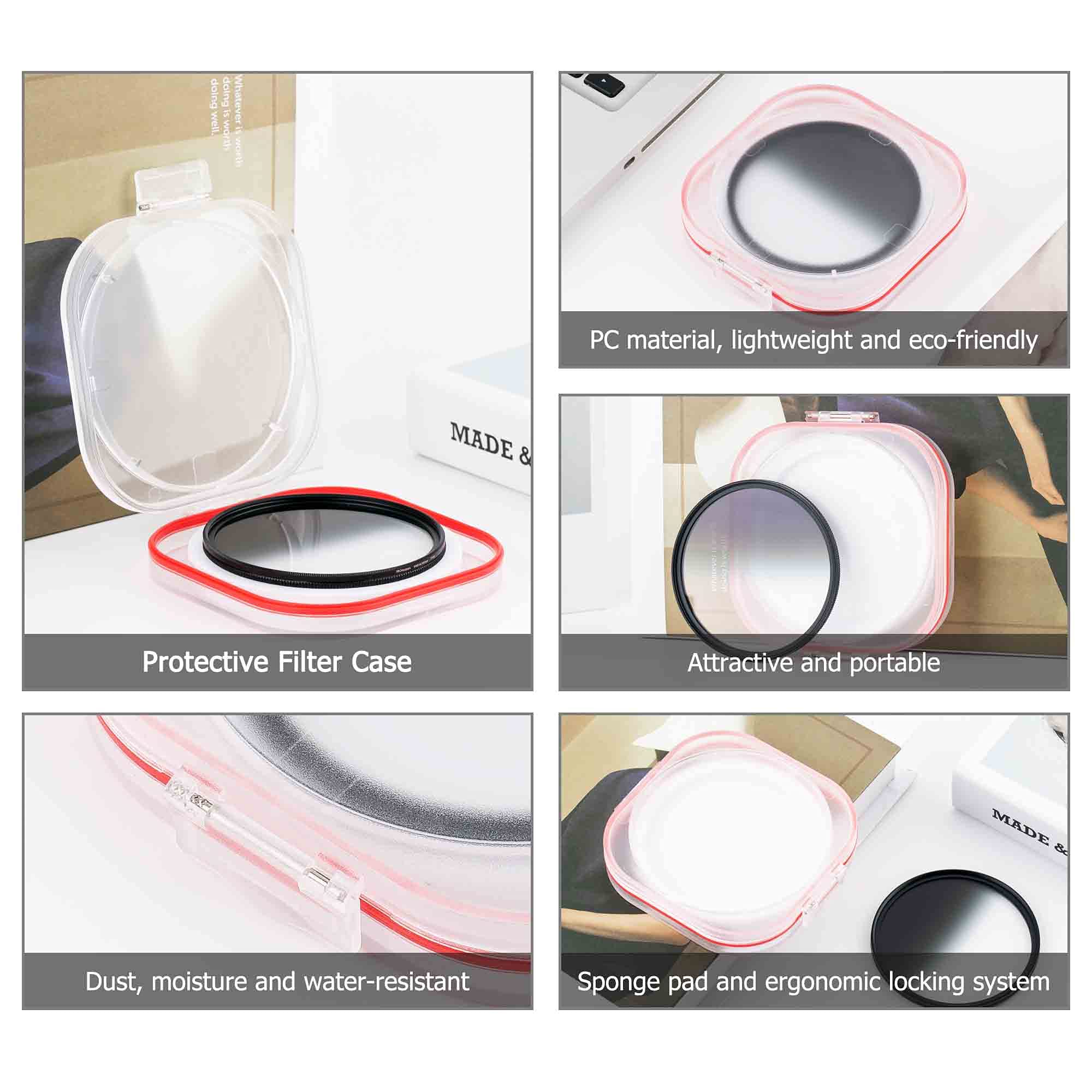 PROfezzion 49mm Soft Circular Gradual ND2-ND16 Filter 4-Stop Variable Optical Glass Black