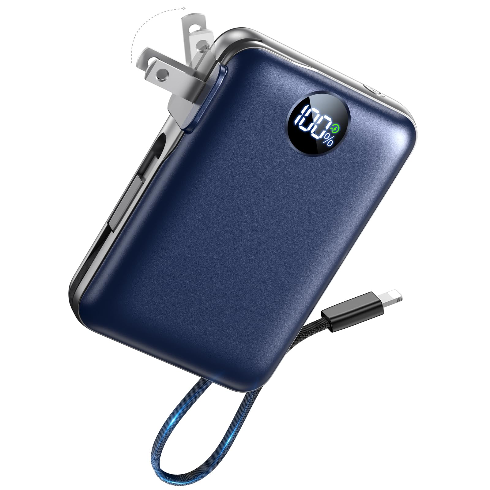 Sucrosey Portable Charger with Built-in Cables & Wall Plug, 10000mAh Power Bank, 4 Outputs 22.5W USB C Fast Charging, Slim Trave