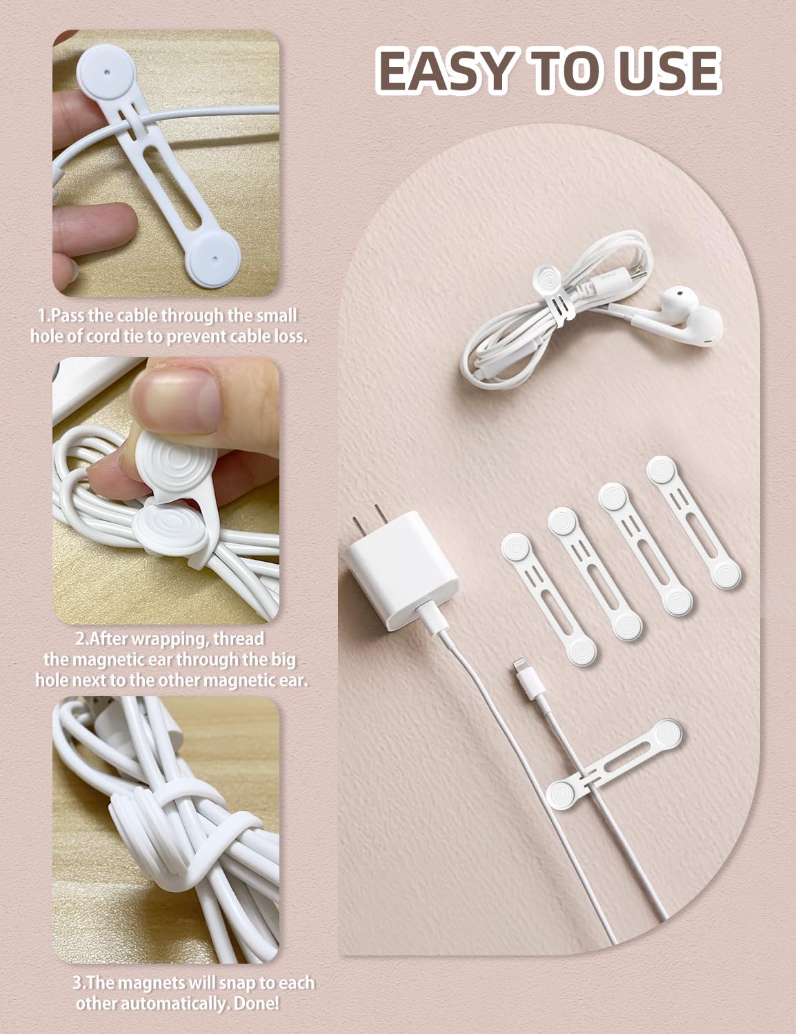 Magnetic Cord Ties Organizers, Kanemc Silicone Cable Tie Cord Wrap Reusable Twist Ties Wire Strap For Charging Cables Headphones