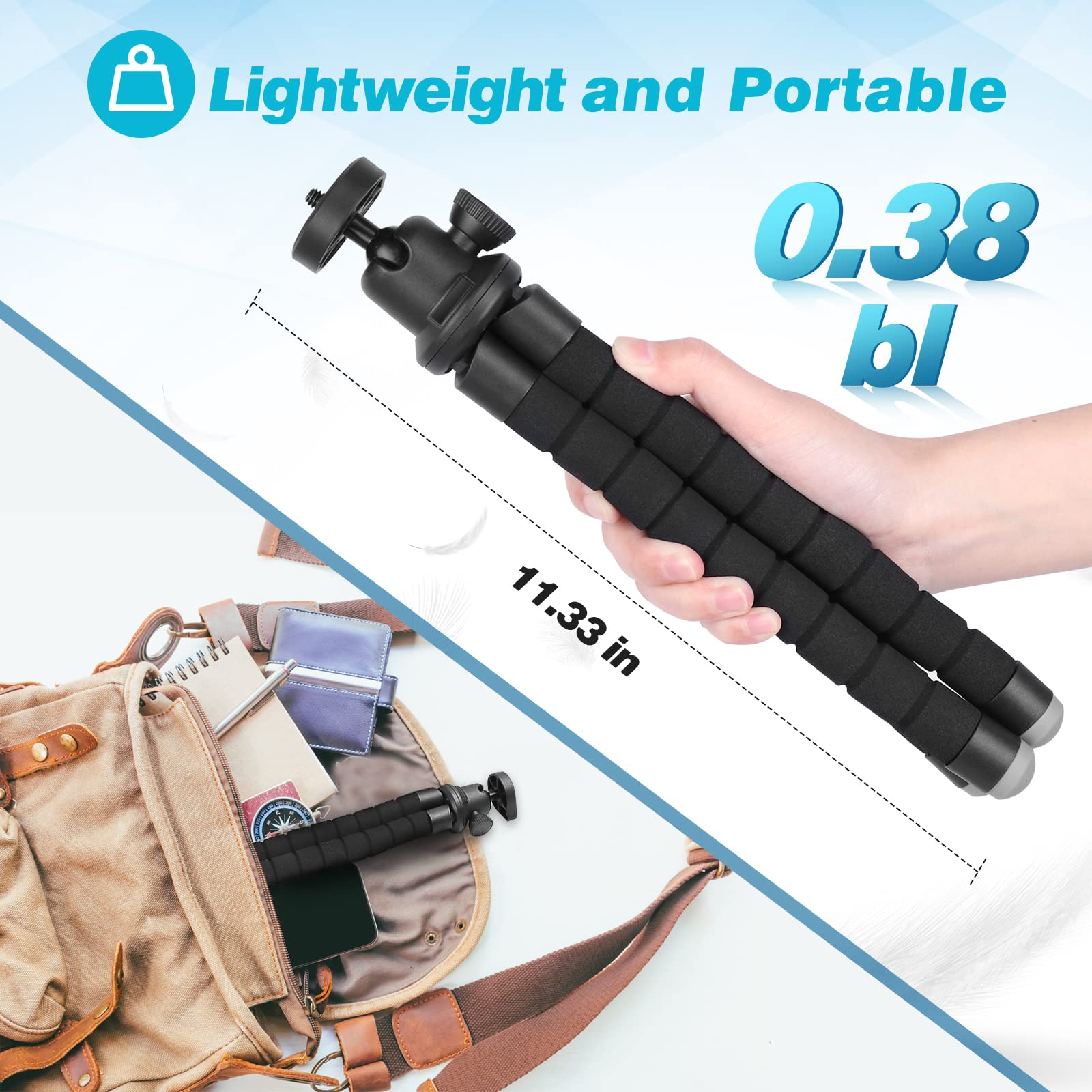 Aureday Cell Phone Tripod Stand, Flexible Travel Tripod With Remote And Mount,Small Cellphone Tripod For Iphone&Android Phones,Cameras,Gopro,Webcam(Sponge)