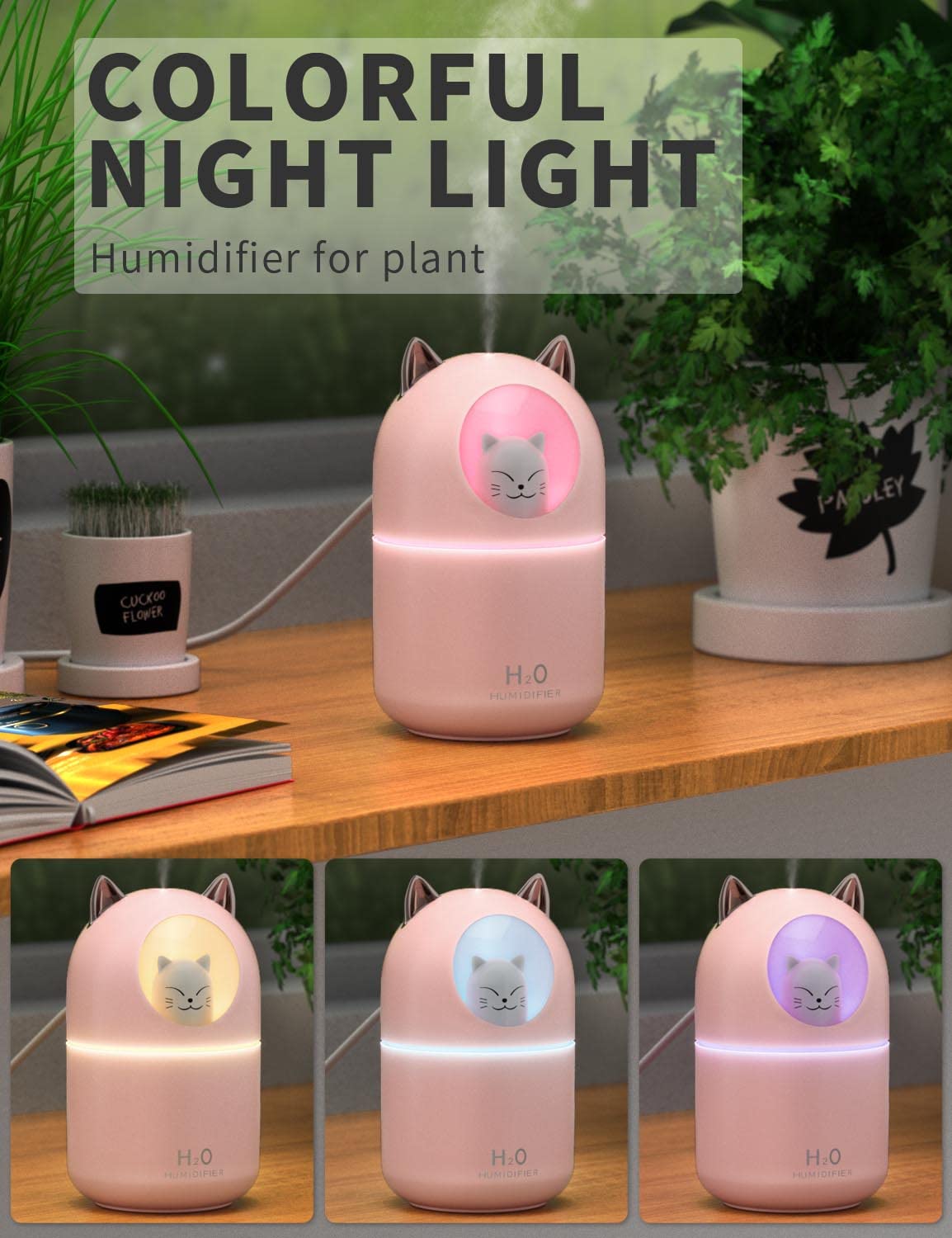 Norhom Cool Mist Humidifier, 300Ml Mini Humidifiers With Night Light, 20Db Quiet Humidifiers For Bedroom, Waterless Auto Off Air