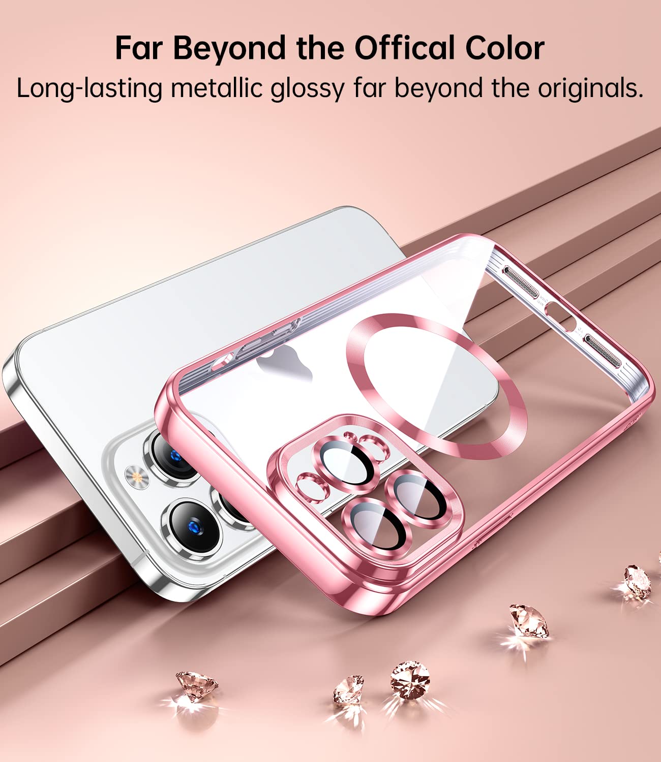 Jueshituo Magnetic Metallic Glossy Clear For Iphone 13 Pro Max Case With Full Camera Cover Protection [No.1 Strong N52 Magnets]