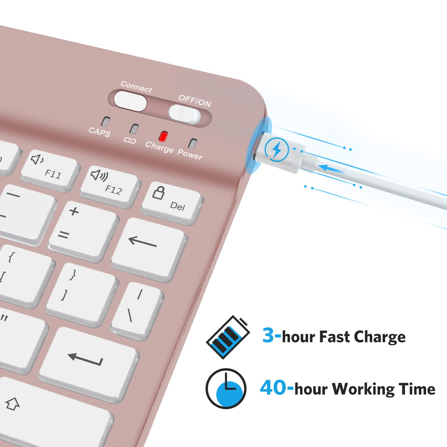 Omoton Bluetooth Keyboard, Wireless Rechargeable Keyboard For Ipad, Ipad Pro, Ipad Mini, Ipad Air With Illuminated Led (Rose Gold)