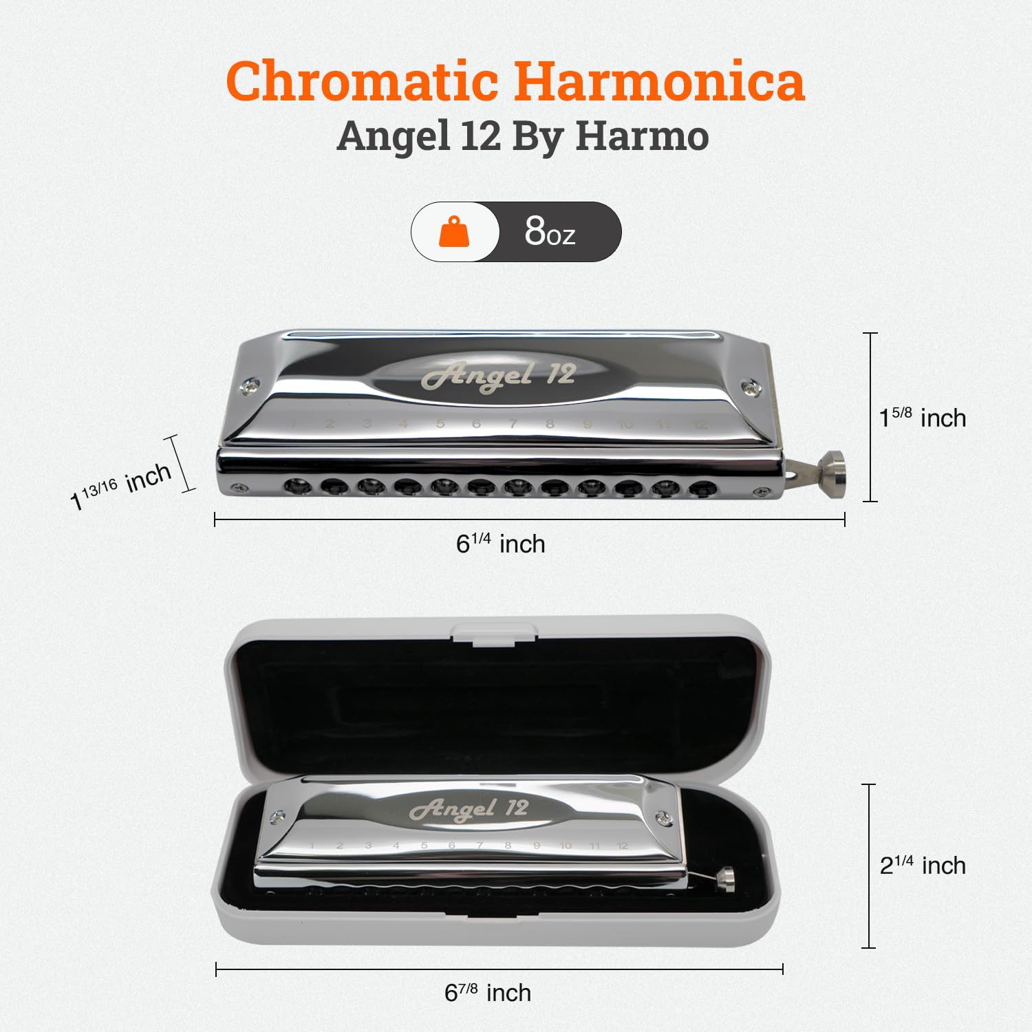 Harmo Angel 12 Chromatic Harmonica Key Of C   12 Hole Mouth Organ With Precision Slider, Phosphore Bronze Reeds, Suitable For Al