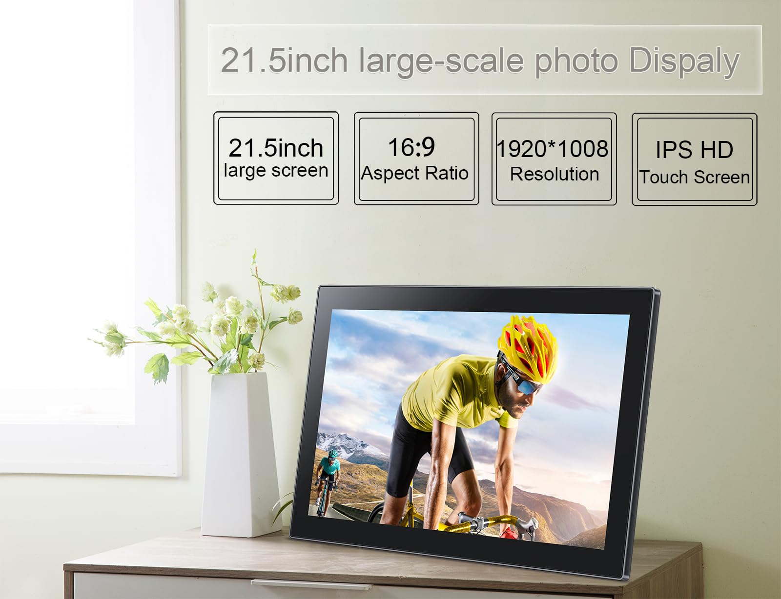 Frameo Digital Picture Frame With 1080P Ips Touch Screen Hd Disply,21.5 Inch Large Digital Photo Frame, 32Gb Wifi Frame With Swi