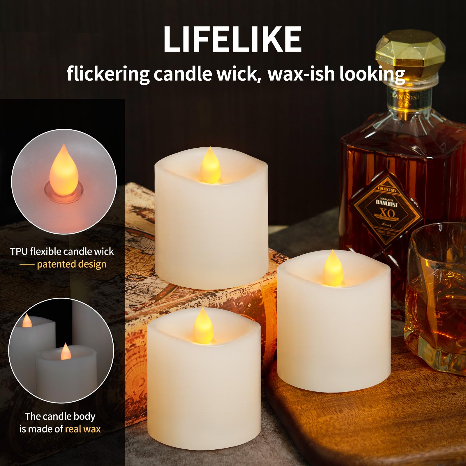 Asldoiweh 3X3 Flickering Flameless Candles Set Of 3, 2Aa Battery Life 600 Hours Battery Candles Flickering With Timer,3 Inch Fla