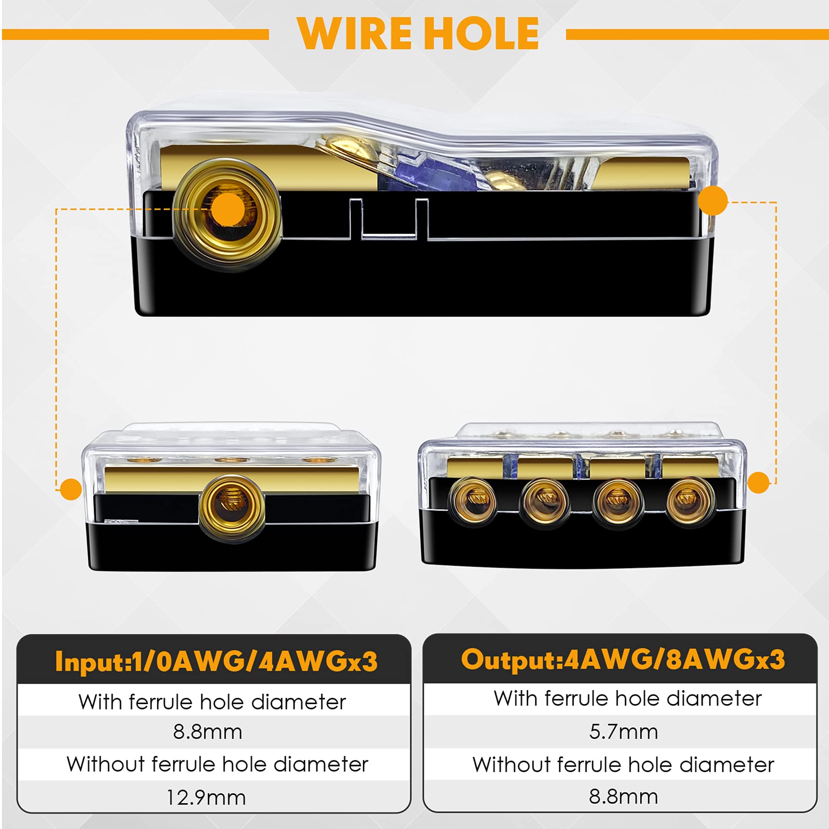 Bulvack 4 Way Mini Anl Fuse Holder, Copper 0/2/4 Gauge To 4/6/8 Gauge 60 Amp Fuse Distribution Block For Car Truck Boat Audio St