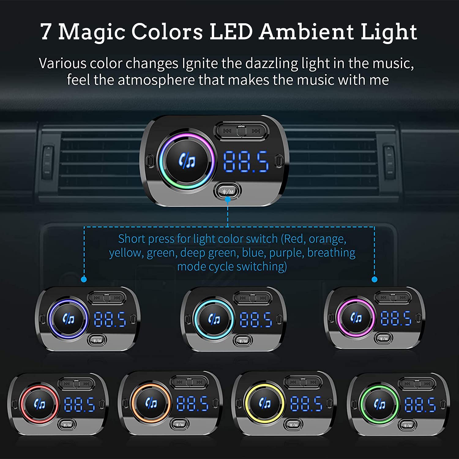 Arestech Fm Transmitter Bluetooth 5.0 Hands Free Car Kit With Quick Charge Qc 3.0 Car Radio Adapter With Microphone Cvc Noise Reduction