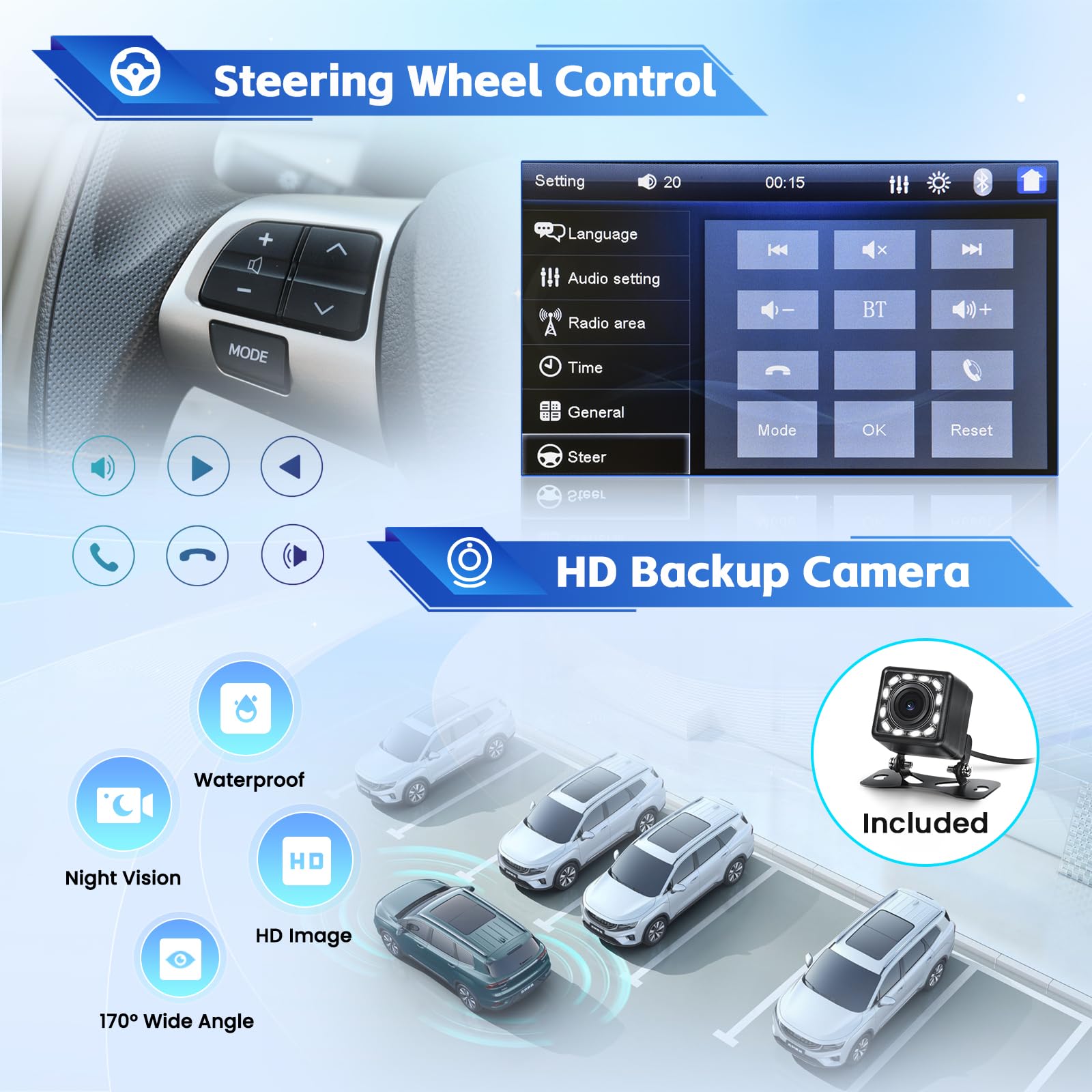 Inefala 9Inch Car Stereo Single Din Radio Touchscreen With Backup Camera, Multimedia Car Audio Support Mirror Link, Hands Free C