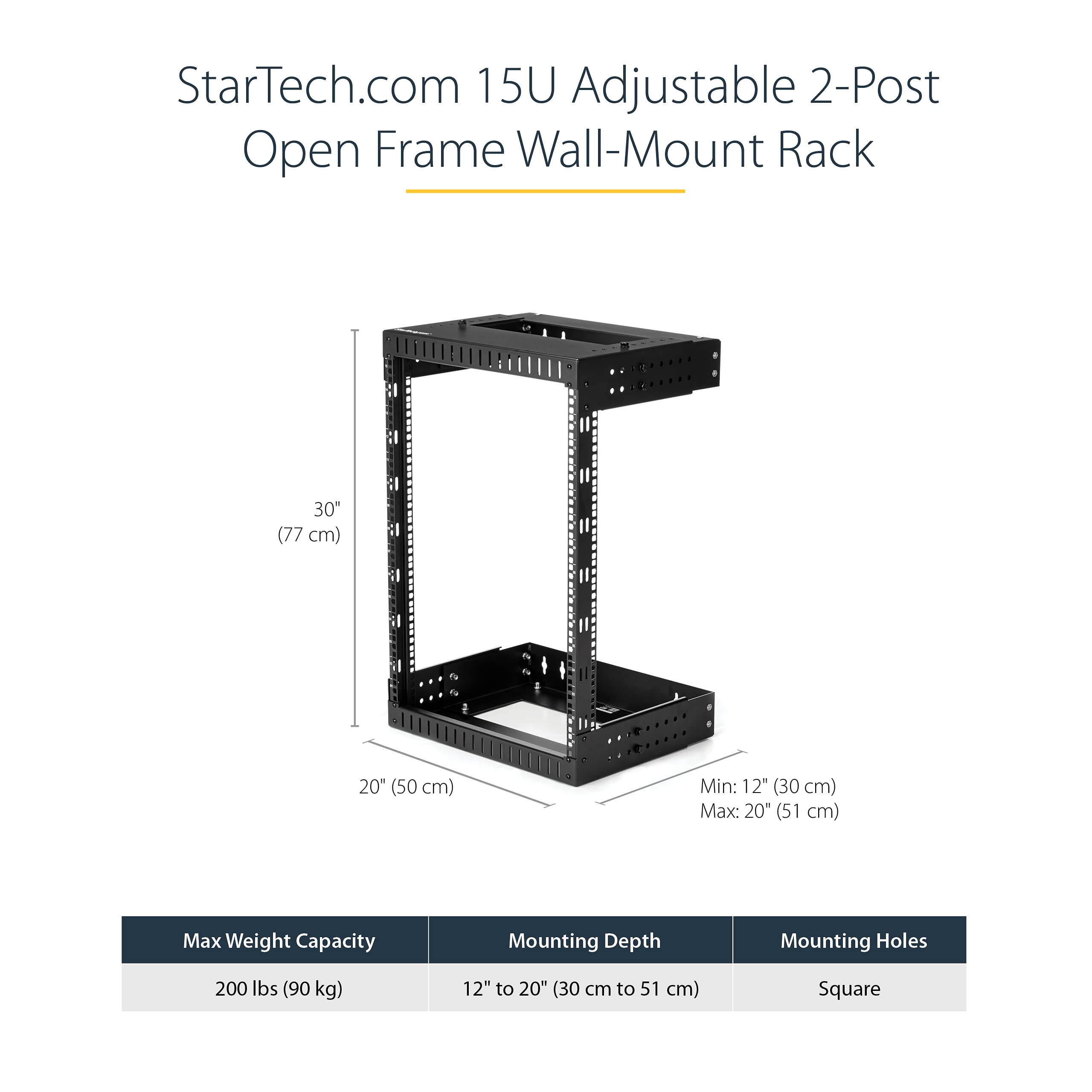 Startech.Com 2-Post 15U Heavy-Duty Wall Mount Network Rack, 19 Open Frame Server Rack With Adjustable Depth, Wall Mount Data Rac
