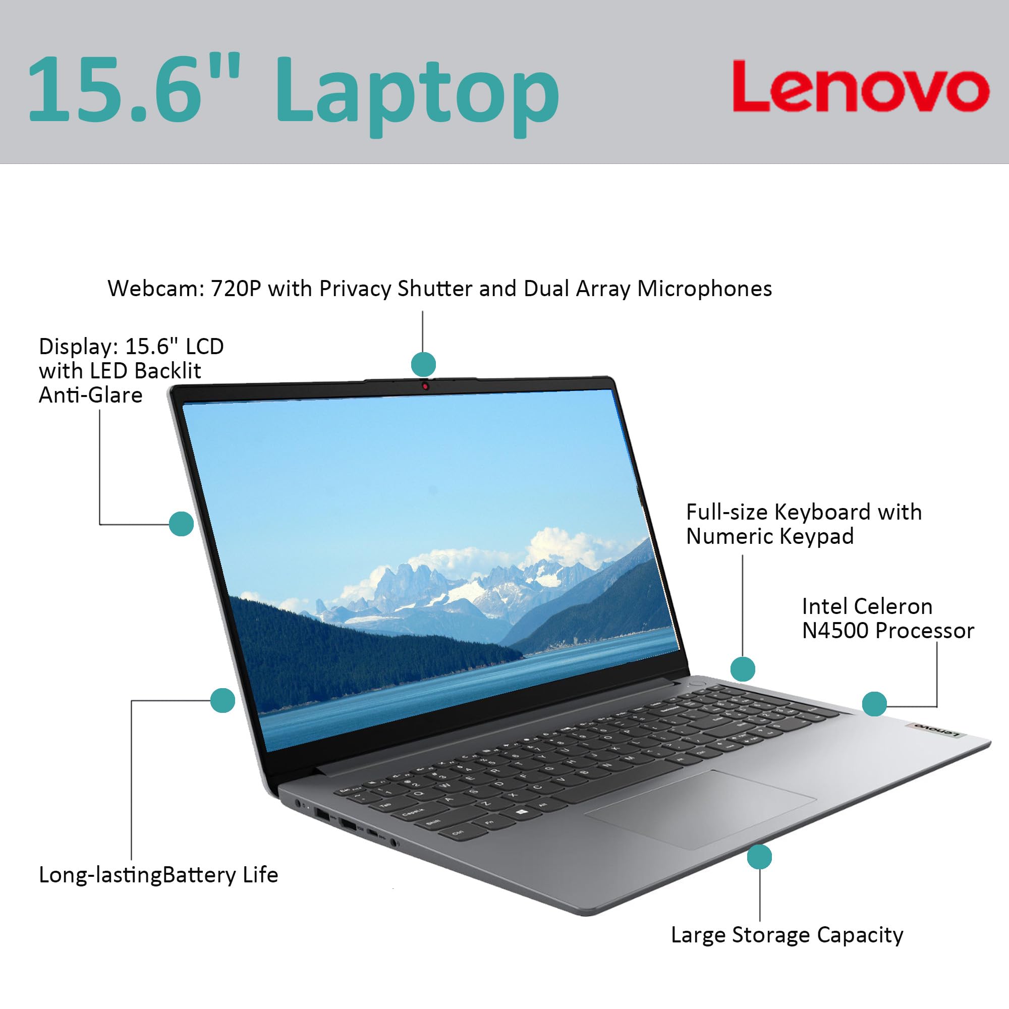 Lenovo Ideapad 1 Laptop, 15.6 Inch Anti Glare Display, Intel Celeron Processor, 20Gb Ram, Storage: 1Tb Ssd+128Gb Emmc, Windows 1