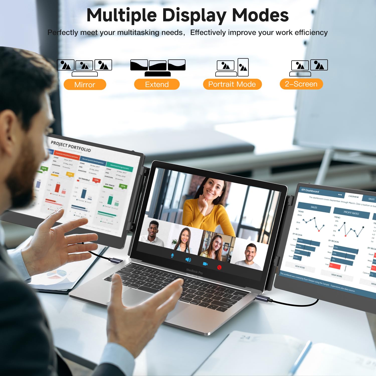 Portable Monitor 14 Inch, 1080P Fhd Laptop Screen Extender, Plug & Play, Updated Alloy Stand, Triple Screen Laptop Monitor Exten