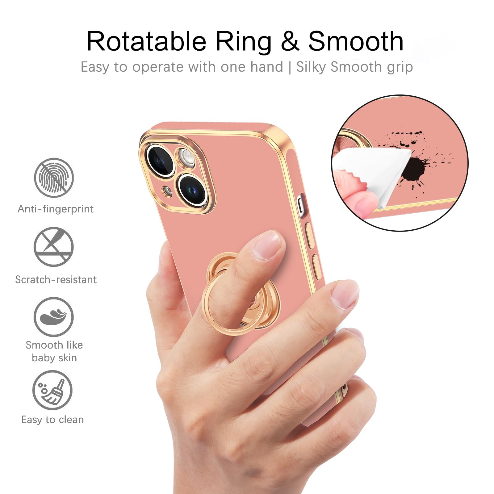 Veningo Compatible With Iphone 14 Case, Slim Fit Soft 360 Ring Holder Kickstand Magnetic Car Mount Supported Easy Clean Shockpro