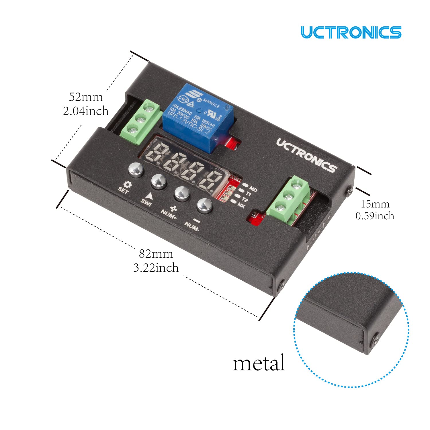 Uctronics Dc 12V Programmable Time Delay Relay Module With Metal Enclosure, On Delay And Off Delay Timer For Automobile, Raspber