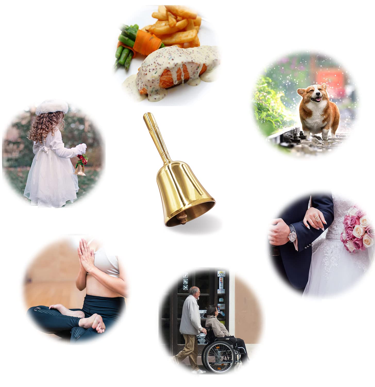 Hourwof Loud Hand Call Bell,Solid Brass Dinner Bell Service Bell Pet Training Bell Jingle Bell,Gold