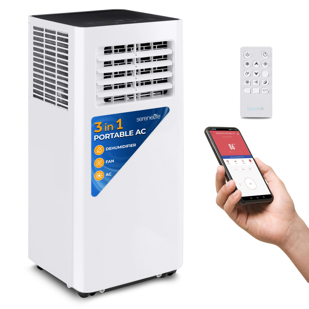Serenelife Small Air Conditioner Portable 10,000 Btu With Built In Dehumidifier   Portable Ac Unit For Rooms Up To 450 Sq Ft   Wifi App + Remote Control, Window Mount Exhaust Kit