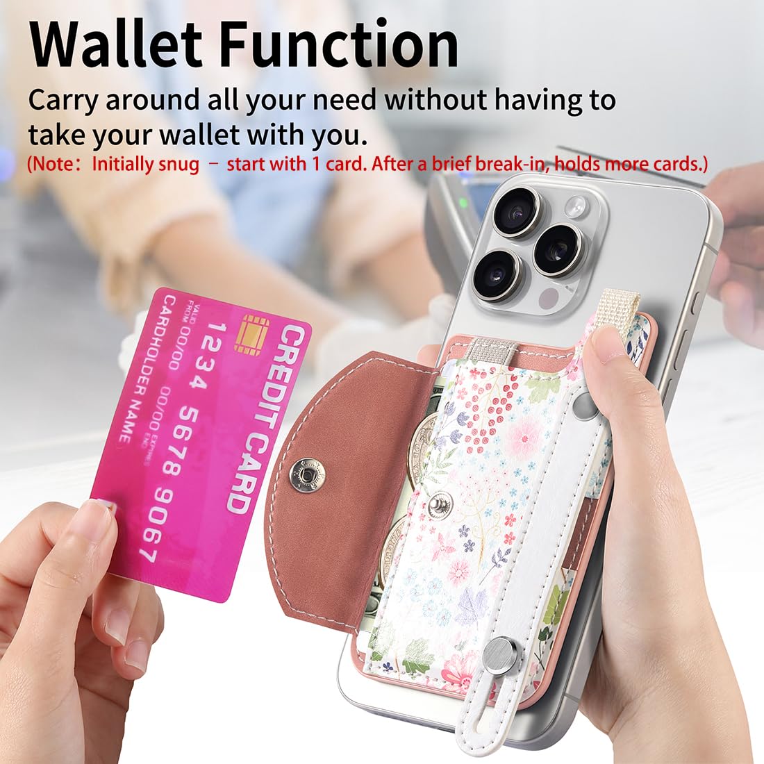 For Magsafe Wallet,Magnetic Wallet For Iphone 12-16 Series,Ultra-Slim Card Holder With Movable Leather Strap-Stand,Hold 2 Cards,