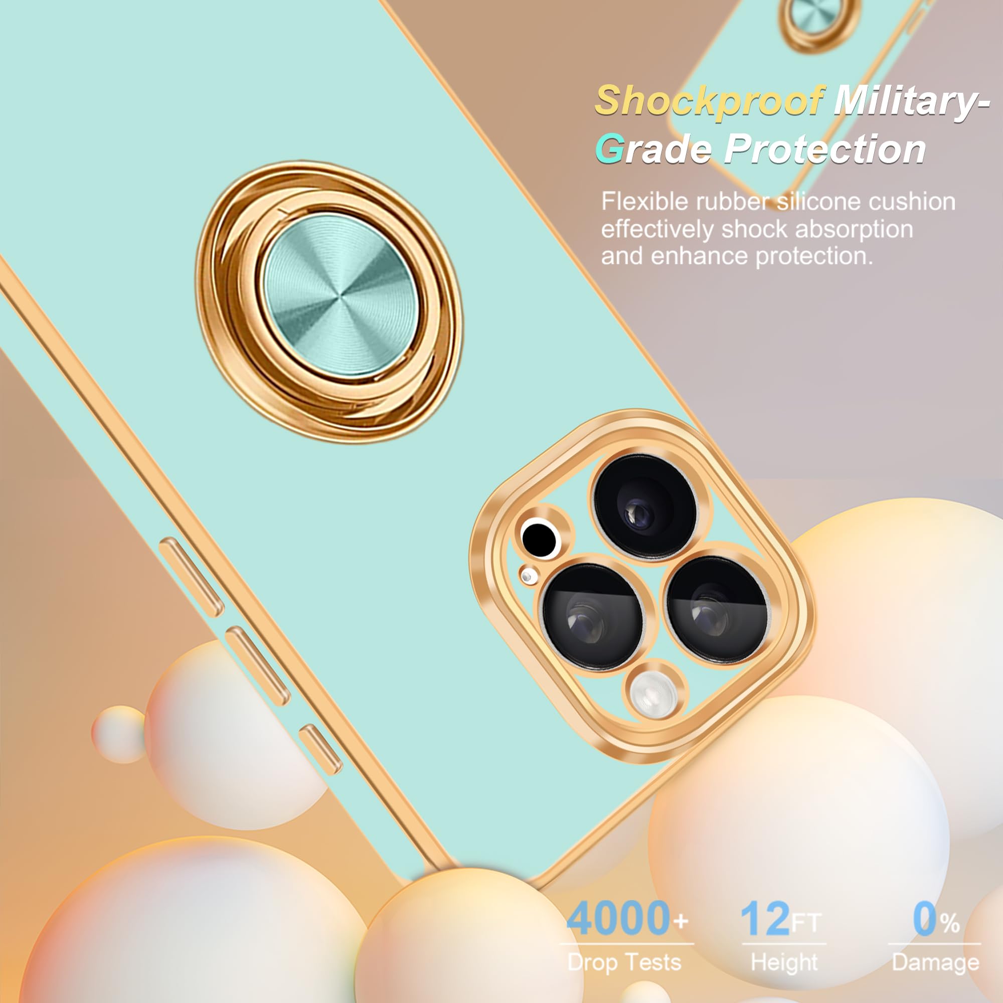 Fingic For Iphone 15 Pro Max Phone Case[With 360 Ring Holder][Support Magnetic Car Mount]Cute Kickstand Slim Women Girls Nonslip