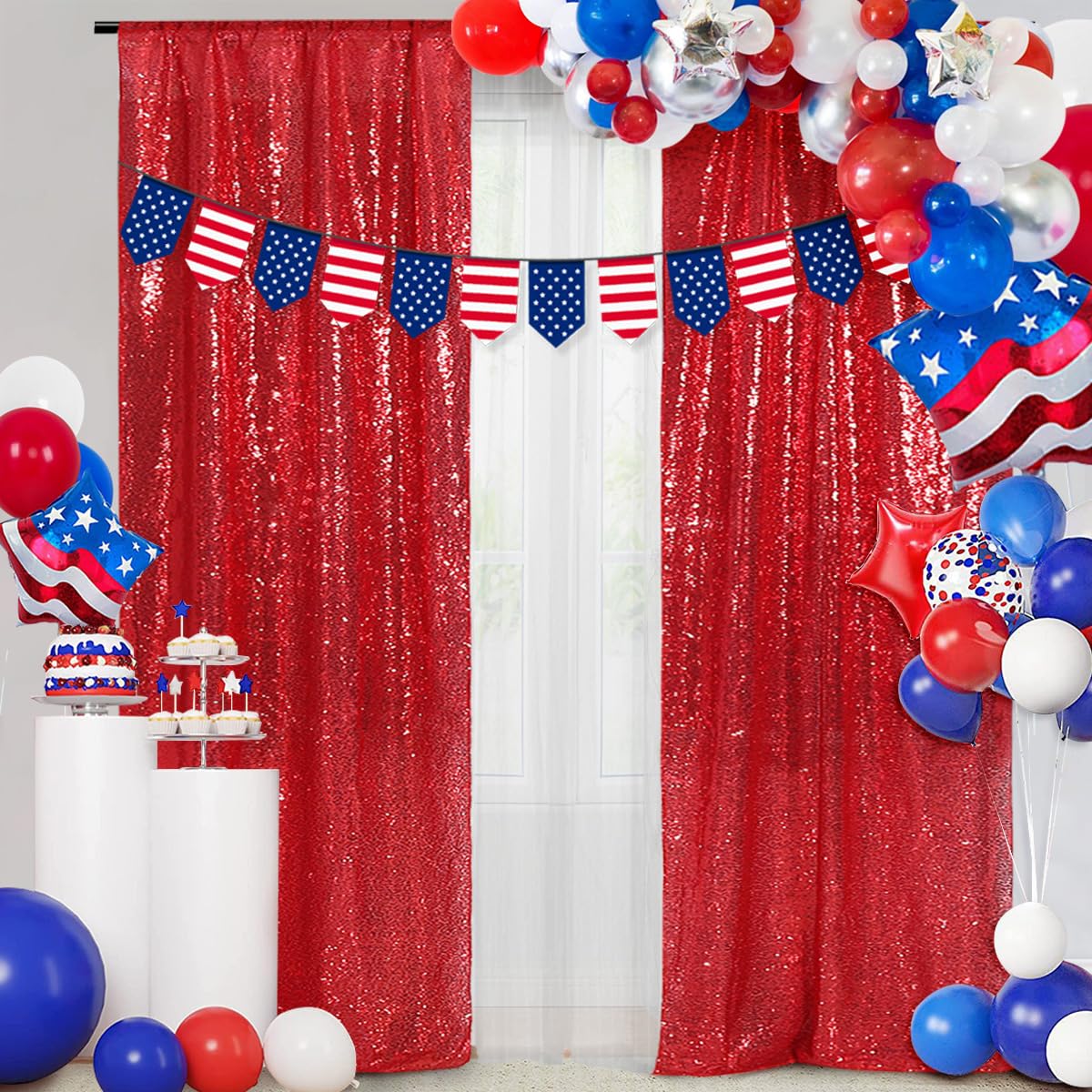 Partydelight Red 2Ft X 8Ft Sparkly Sequin Backdrop Curtains, 2 Panels, For Wedding, Party, Room Decorations