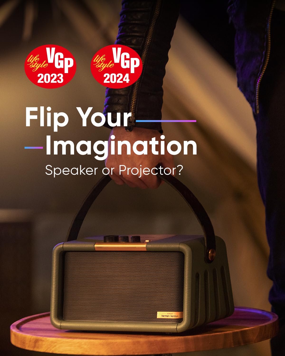 Nomvdic X300 Outdoor Projector, Battery Powered Projector, Portable Projector With Wifi And Bluetooth, 16W Harman Kardon Speaker