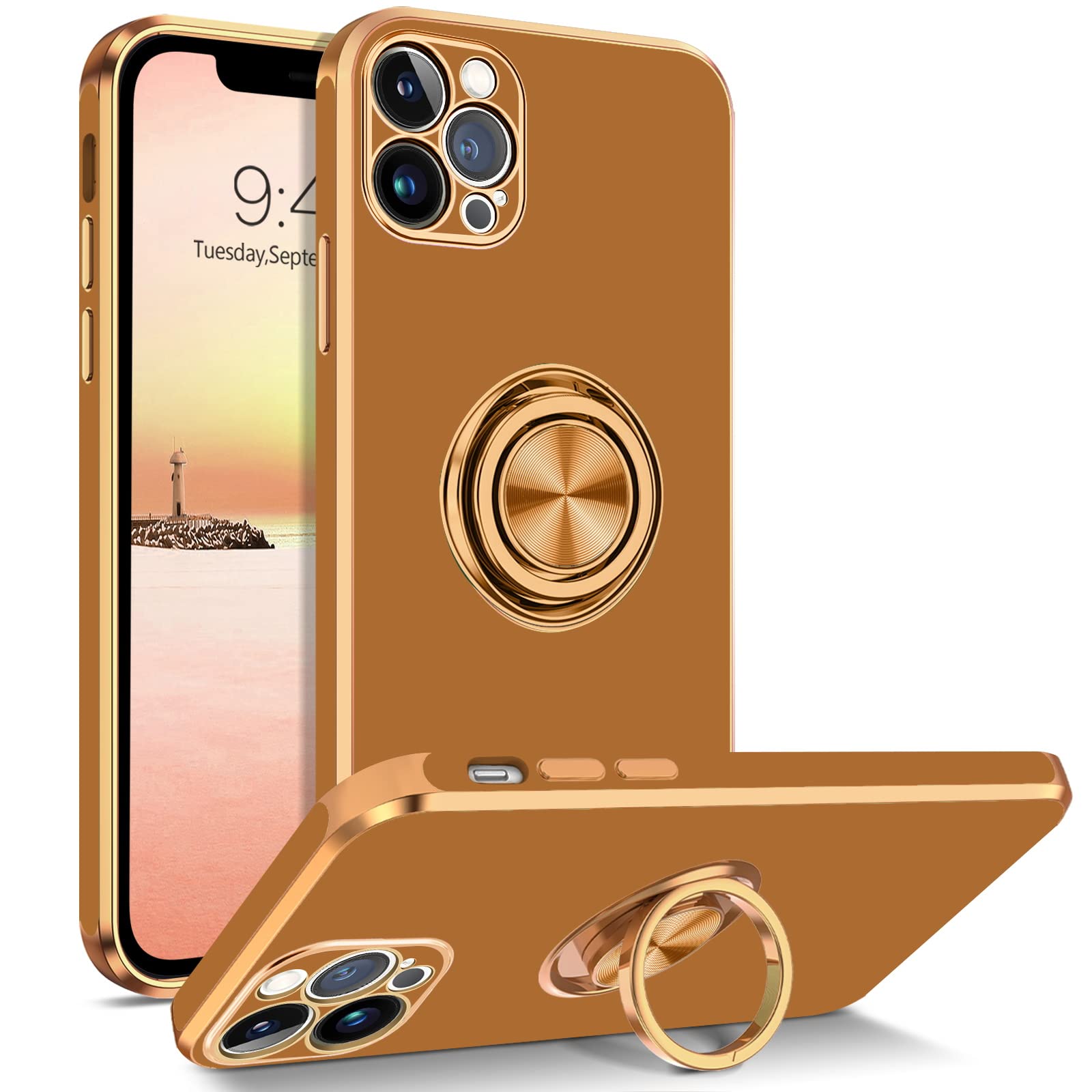 Bentoben For Iphone 13 Pro Case, Iphone 13 Pro Phone Case With 360 Ring Holder Kickstand Magnetic Car Mount Supported Protective