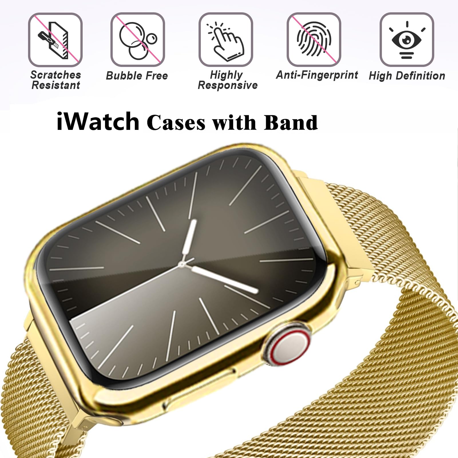 Magnetic Band And Case For Apple Watch Band 40Mm 41Mm 38Mm 44Mm 45Mm 46Mm 42Mm Women/Men,Stainless Steel Milanese Loop Bracelet