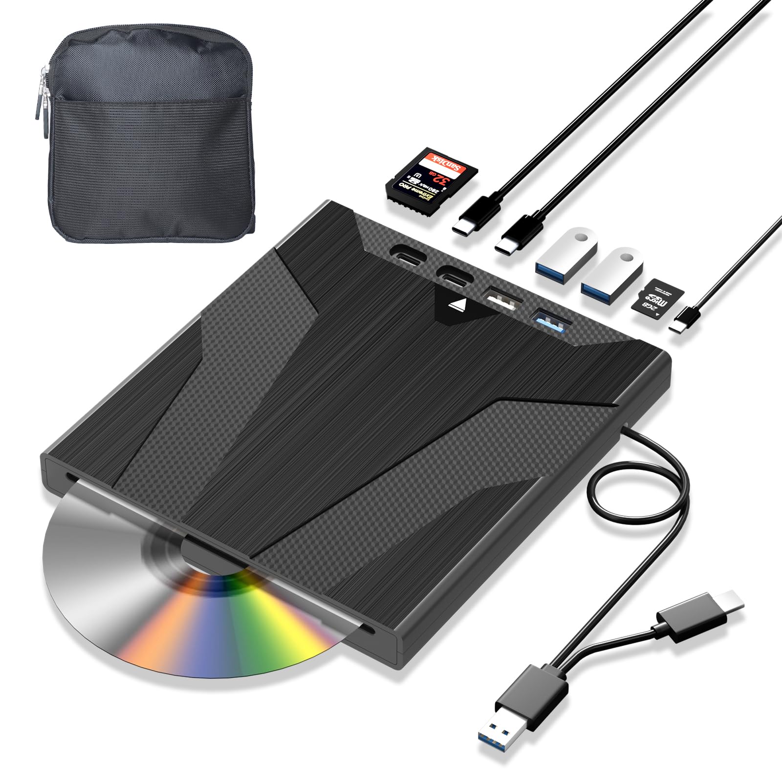 Wbacon 8 In 1 External Cd/Dvd Drive For Laptop, Slot Loading External Dvd Drive, Cd Burner External Cd Drive For Laptop Usb A Us