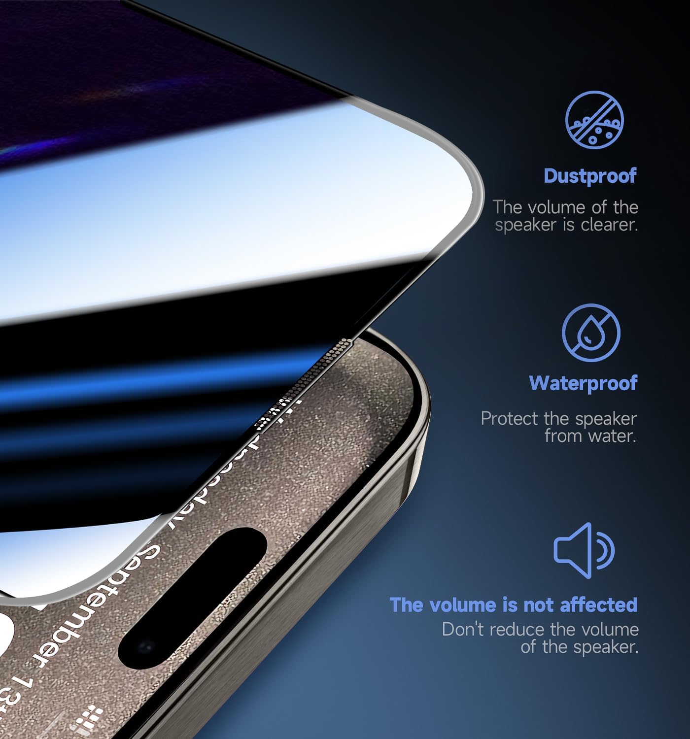 MAGIC JOHN Privacy Glass Screen Protector for iPhone 15 Pro Max 6.7 - 2 Pack, Bubble Free, Easy Install, Auto Dust-Elimination, Black