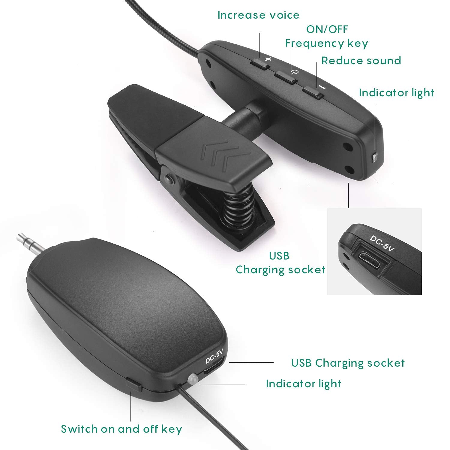 Wireless Instrument Microphone,Uhf Clip Condenser Mic,For Horns,Trumpets,Clarinets, Saxophones, Cello, Computer, Phone, Speakers
