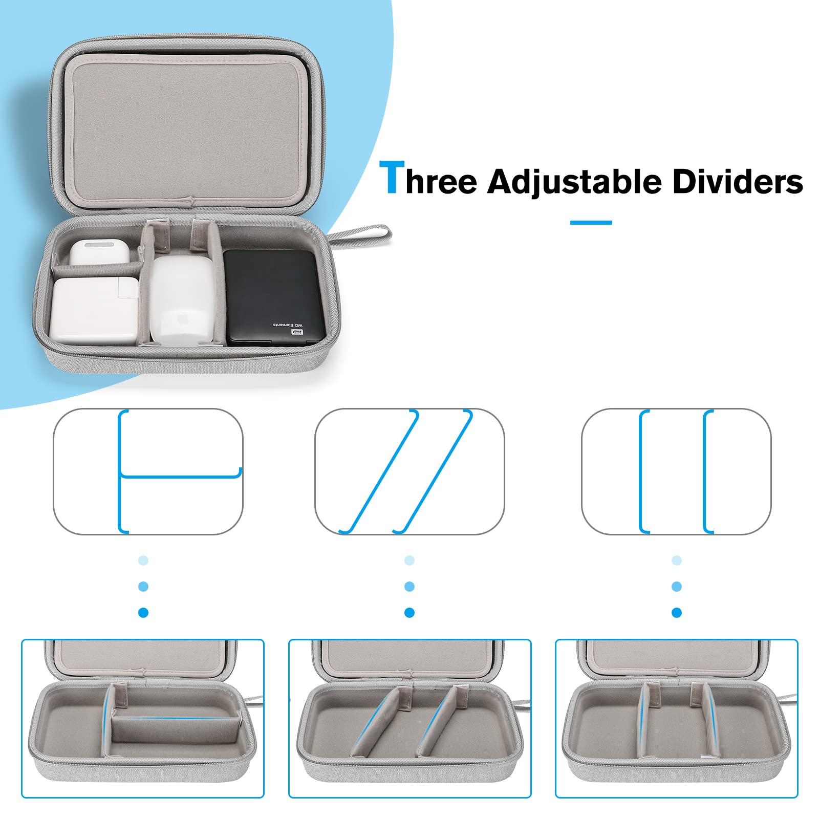 Procase Hard Travel Electronic Organizer Case For Macbook Power Adapter Chargers Cables Power Bank Apple Magic Mouse Apple Pencil Usb Flash Disk Sd Card Small Portable Accessories Bag  L, Grey