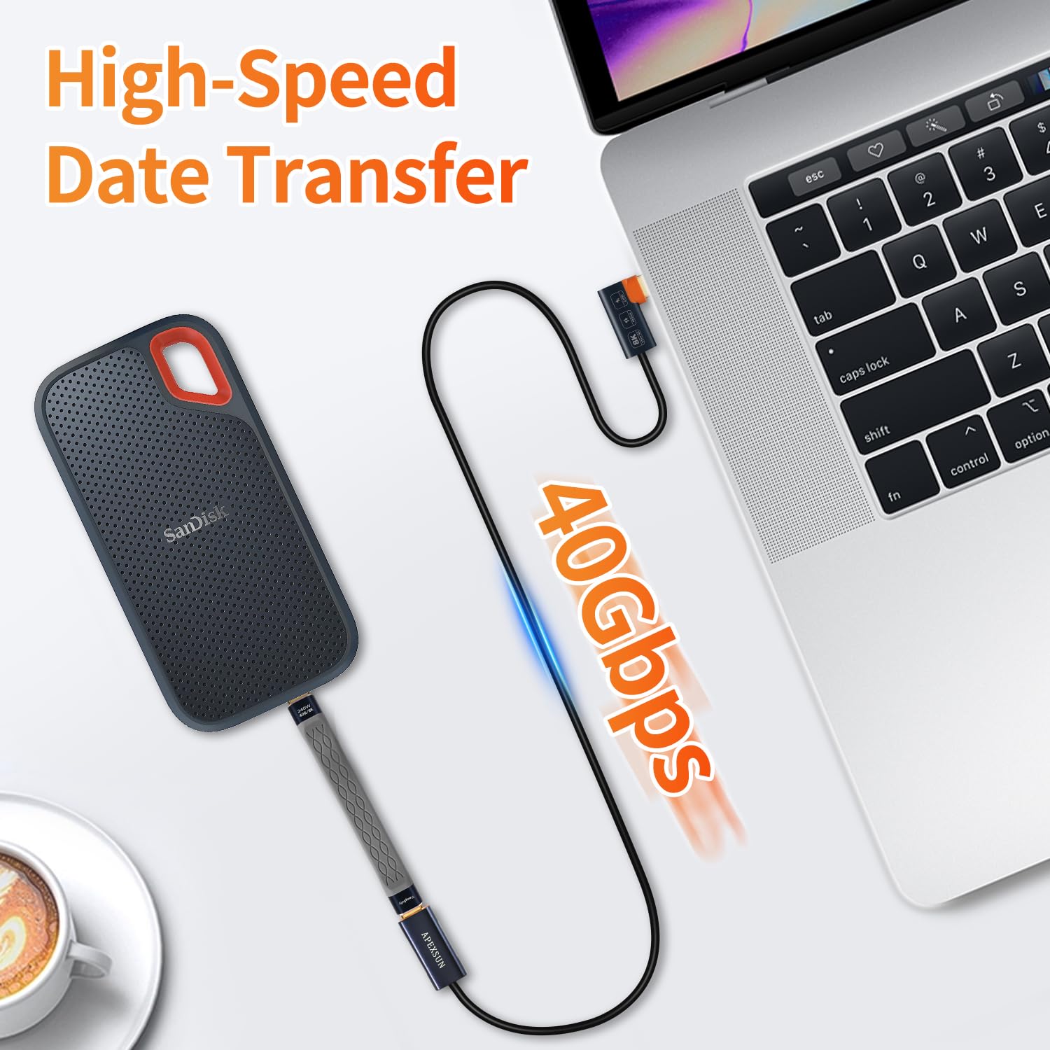 Apexsun Usb C Extension Cable(1.6Ft), Short Usb C Elbow Male To Female Coaxial Cable Support Thunderbolt 4/3,Usb4, Pd240W,8K/4K Video,40Gbps Date Transfer For Ssd, Egpu, Docking,Macbook,Phone