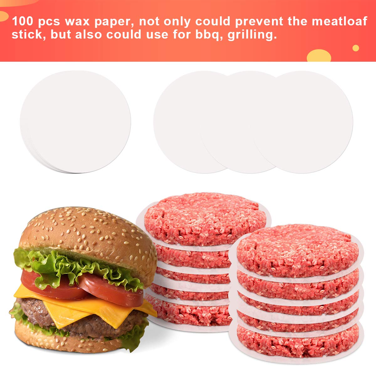 Luxiv 3 In 1 Burger Press, Hamburger Patty Maker Stuffed Burgers Press With 100P Hamburger Paper For Bbq Non Stick Sliders Beef
