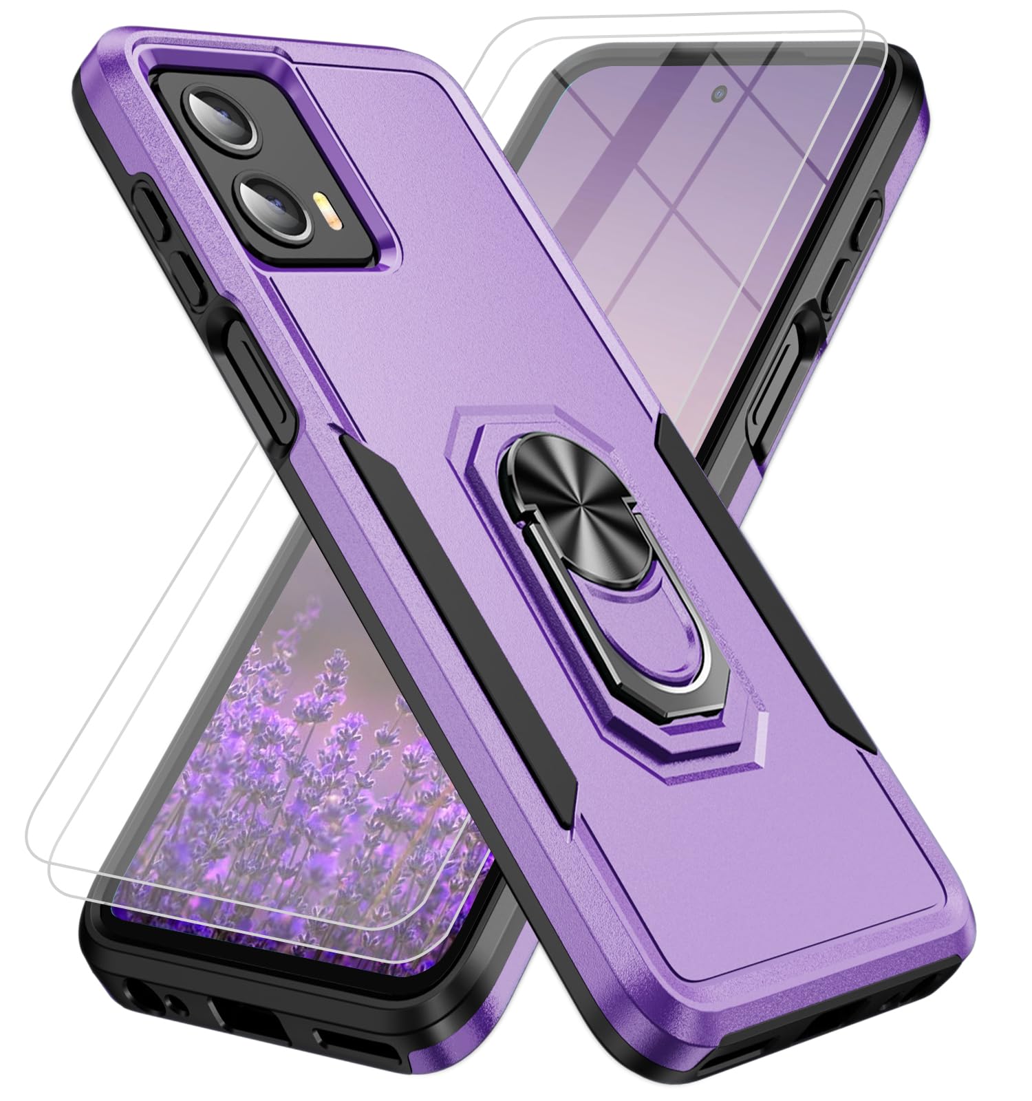 Bonkier for Moto G 5G 2024 Case with 2X Tempered Glass Screen Protector, Military Grade Drop Protection, 360 Rotating Kickstand,