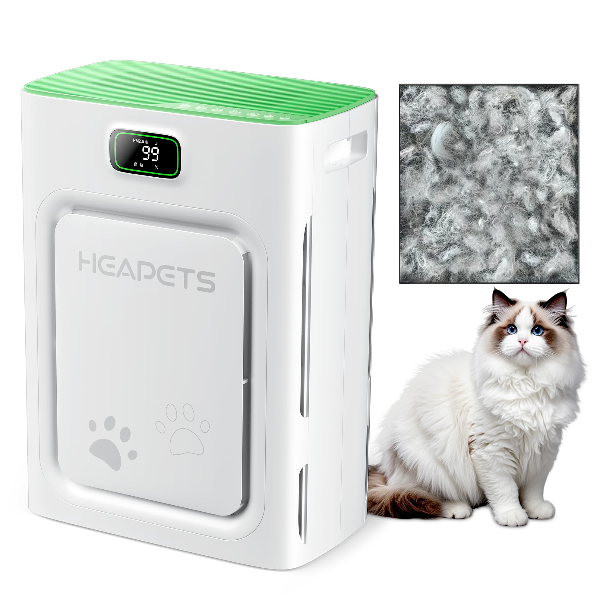 Pet Air Purifier for Home Large Room 2500 sq ft, H13 HEPA Washable Double-Sided Filter, Air Cleaner for Pet Hair Dander Odor All