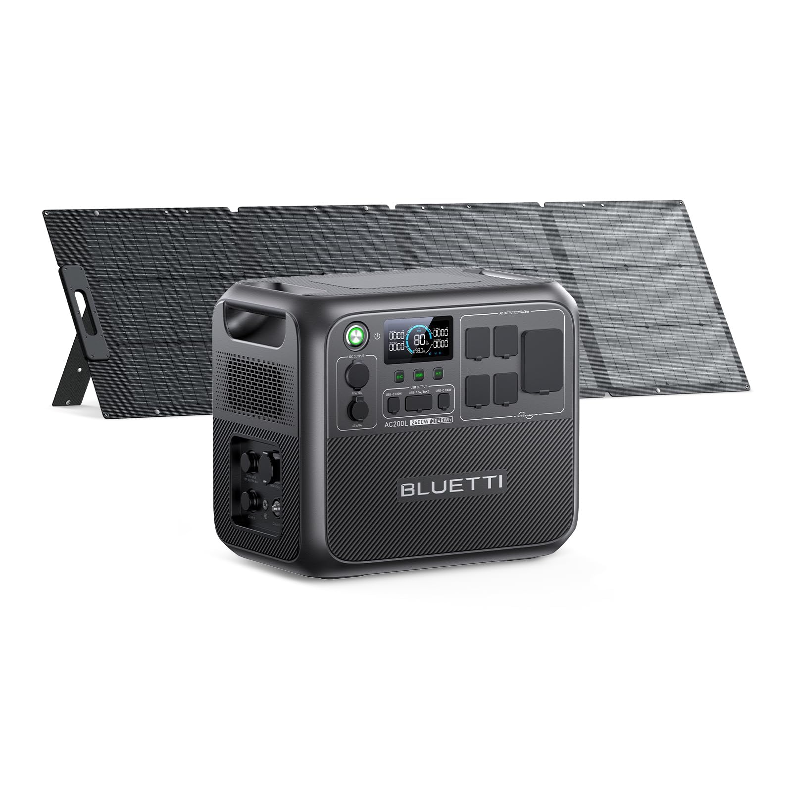 BLUETTI AC200L Solar Generator Kit, 200W Solar Panel (Ships Separately) Included, 2048Wh LiFePO4 Battery Backup w/ 4 2400W AC Ou