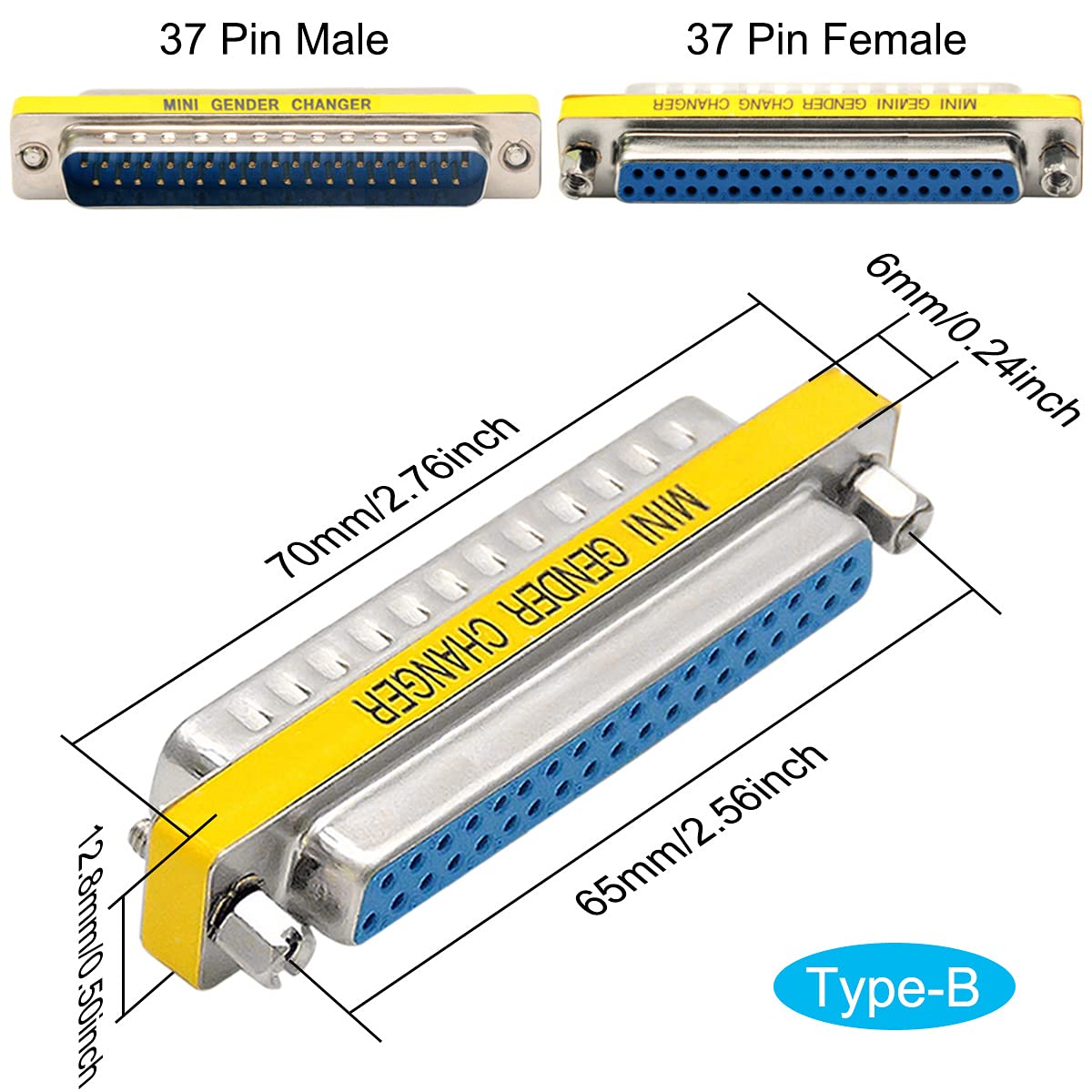 Dkardu 3 Pcs Db37 Male To Male/Female To Female, Rs232 Gender Changer, 37 Pin Data Transfer Port Adapter Connector