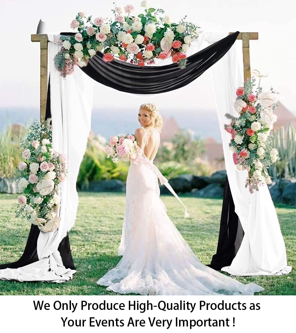 Shinybeauty Wedding Arch Draping Fabric Black & White 2 Panels 29'' X19Ft Long Chiffon Drapes Wedding Archway Sheer Fabric Drape